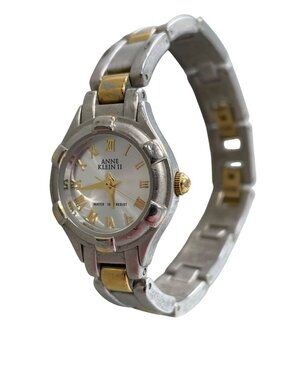 Vintage Anne Klein II Quartz Watch Silver Gold Stainless Steel Roman Numerals